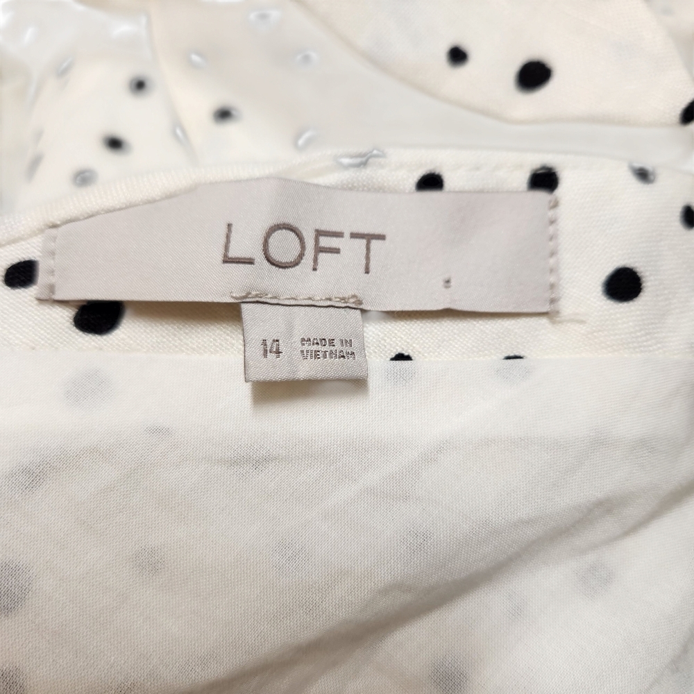 LOFT White Black Polka Dot Linen Puff Sleeve Cut-Out Tie Back Flare‎ Dress 14 - Picture 10 of 16